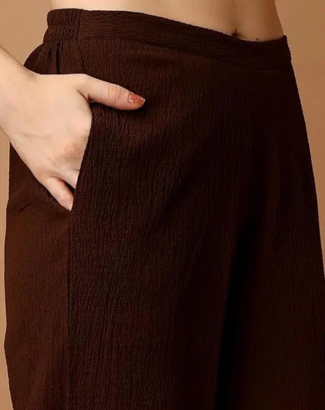 Trendy Brown Sleeveless Co-Ord Set | Stylish Button-Up Top & Wide-Leg Pants